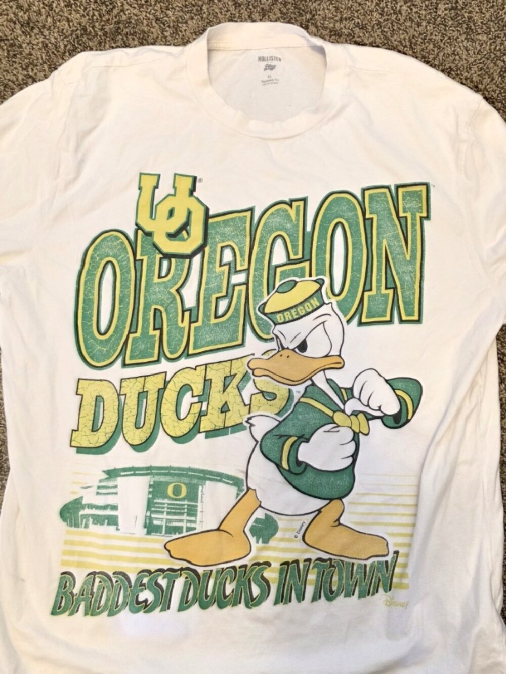 Hollister White Oregon Ducks Graphic Hoodie-Style Sweatshirt